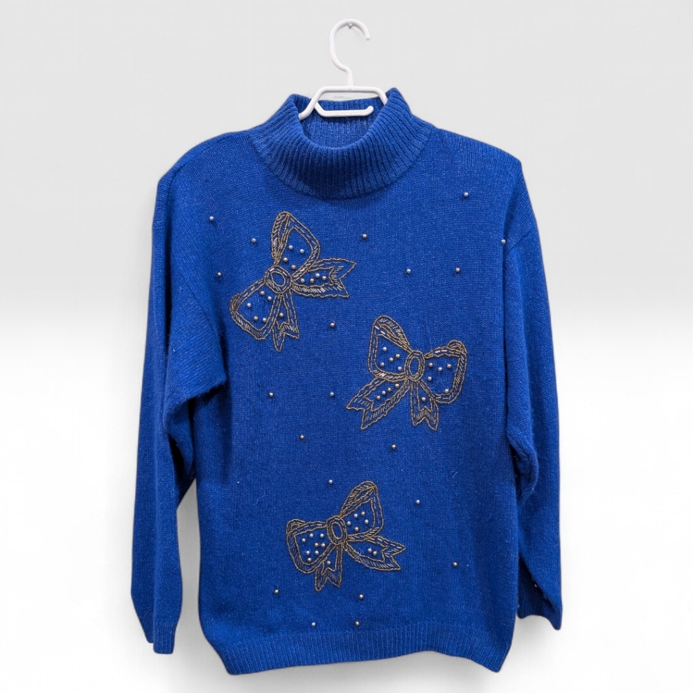 Vintage Dana Scott Silk Angora Beaded Bow Sweater